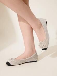 CUCCOO CHICEST Beige Floral Print Comfortable Women Flat Shoes - Apricot - View 5
