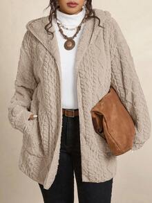 Freevana Chaqueta con capucha reversible y esponjosa con estampado de corazón - Marrón - Ver 4