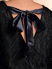 Cravure Váy tay loe tua rua thanh lịch cỡ lớn - màu đen - Xem 5