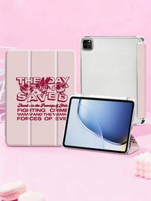 THE POWERPUFF GIRLS X SHEIN 1 件可爱创意卡通联名款，高端质感，简约全透明，防震时尚平板电脑保护套，万圣节和圣诞节礼物，兼容三星 Galaxy Tab 和 iPad - 彩色 - 查看 4