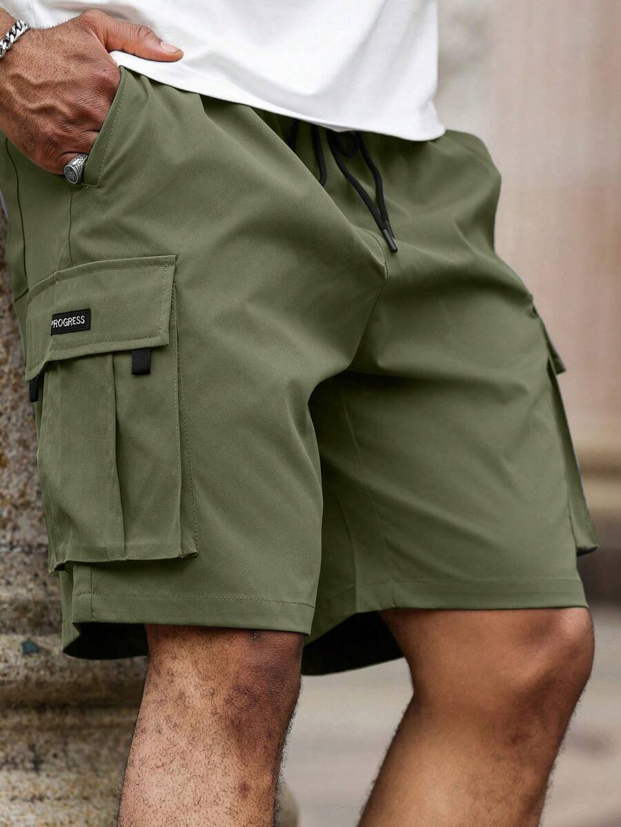 Manfinity Homme Plus Size Men's Drawstring Waist Cargo Pocket Casual Shorts