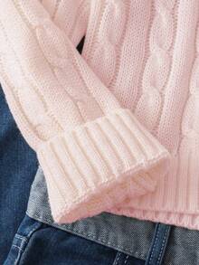 SHEIN 1 قطعة كنزة صوفية نسائية كلاسيكية محبوكة بالكابل، بياقة على شكل حرف V، بتصميم نحيف وأكمام طويلة وسمك منتظم، مزينة بتطريز حصان أسود، مريحة ومتعددة الاستخدامات للربيع/الخريف، للارتداء اليومي العادي - وردي - مشاهدة 4