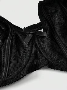 ROMWE Plus Size Gothic Lace Floral Bralette & Wireless Bra - Black - View 3