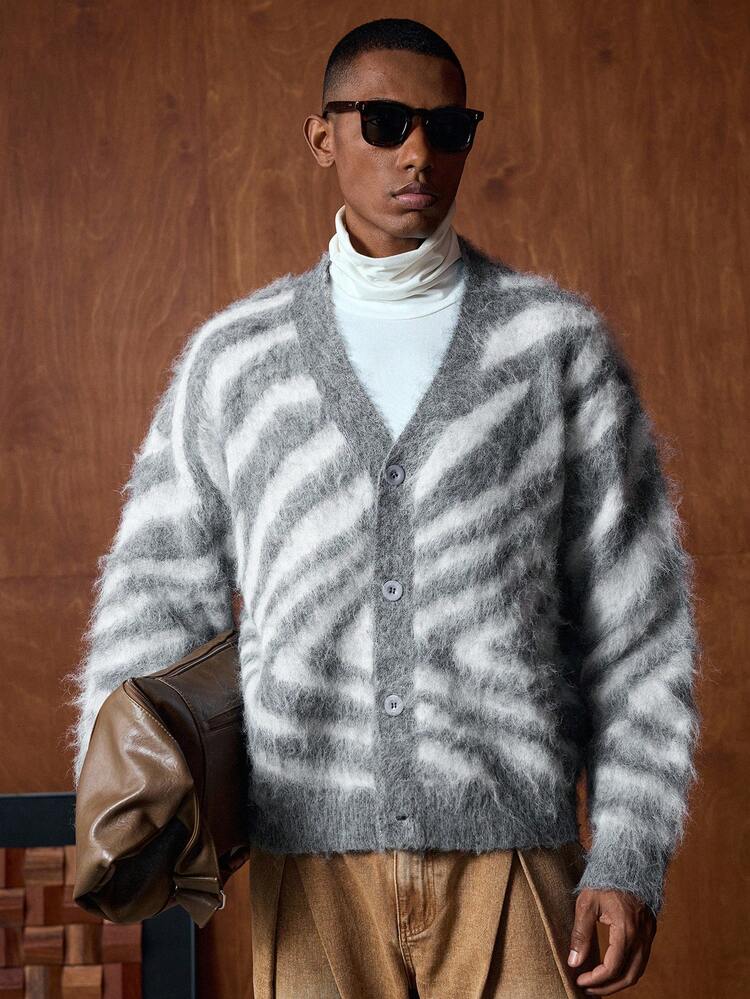AKNOTIC Brand Men's New Cardigan Sweater - Leopard Fleece - Casual Outerwear - Suitable For Autumn/Winter - Hand Wash Or Dry Clean