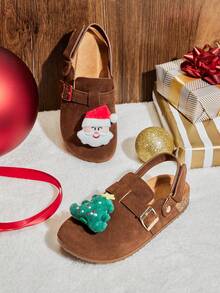 Mini mi #HolidayHit Kids' Fuzzy Santa & Xmas Tree Decor Suede Brown Clogs– Adjustable Hook-And-Loop Back Strap,Cozy, Playful & Festive Fit. - Brown - View 6