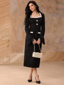 Modelyn Vestido midi casual con cinturón tejido para mujer