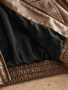 Manfinity VCAY 男士短款皮质长袖夹克 - 棕色 - 查看 6