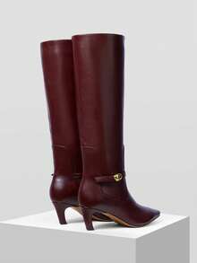 MOTF WOMEN'S FASHION PU LEATHER POINTED TOE KNEE-HIGH BOOTS FOR CHRISTMAS - Burgundy - View 8