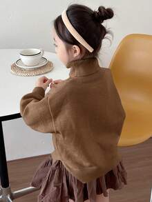 Dazy Kids Young Girls Solid Color Turtleneck Sweater, Autumn - Khaki - View 2