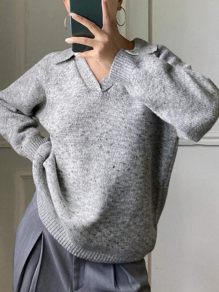 Women's Casual Loose Knit Sweater With Turndown Collar, Autumn/Winter
