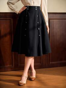 Vintamour Váy chữ A thanh lịch cổ điển dành cho nữ, màu nâu rộng rãi có túi, cài hai hàng khuy, váy xòe dự tiệc công sở thường ngày, trang phục mùa thu cho nữ, trang phục công sở thường ngày cho nữ, trang phục dạ hội mùa đông cho nữ, váy mùa thu cho nữ, trang phục công sở cho nữ, trang phục mùa thu cho nữ, trang phục mùa đông cho nữ, trang phục mùa thu, trang phục sinh nhật cho nữ, trang phục Giáng sinh, trang phục công sở, trang phục Old Money - màu đen - Xem 6