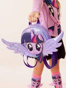 My Little Pony X SHEIN 1个卡通图案印花立体翅膀迷你背包，肩带长度可调节，休闲包，旅行包，适合女孩、男孩、青少年、女性，暮光闪闪 - 淡紫色 - 查看 6
