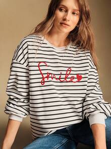 Écloséra 女士休闲撞色字母刺绣圆领宽松长袖卫衣，春秋季百搭单品 - 彩色 - 查看 4