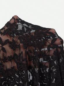 Mistrie This Is A New Style, Sexy, Sleeveless, Slanted Front-Opening Design Mini Chinese-Style Dress With A Short Skirt. It Is A Simple, Gothic-Style Sexy Dress With A Vest-Like Neckline, Made Of Lace Fabric With Openwork And Pleated Designs. - Black - View 7