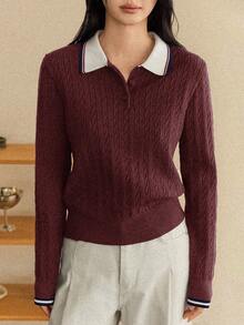 Dazy-Less 女士休闲针织毛衣，秋冬新款商务休闲女装 - 酒紅色 - 查看 1