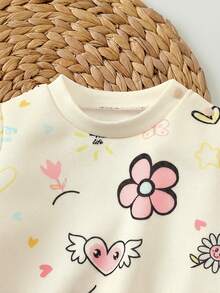 SHEIN 新生女宝宝宽松休闲舒适圆领卡通图案套装 - 彩色 - 查看 6