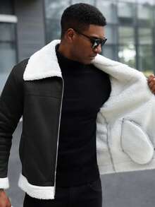 Manfinity CasualCool Men's Contrast Color Zip-Up Casual Jacket With Thermal Lining, Autumn/Winter - Black - View 7