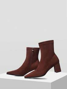 MOTF WOMEN'S SUEDETTE RETRO CHUNKY HEEL MID-CALF BOOTS - Brown - View 9