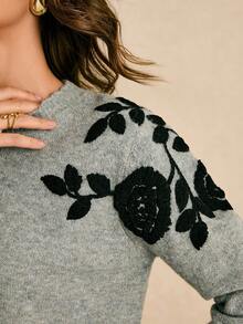 Poéselle Damtröja med rund hals och lång ärm, trendig och avslappnad höst/vinter - Grå - Visa 3