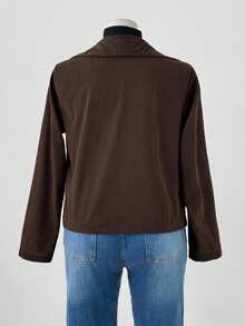 Flirla 大码女式休闲街头风格灯芯绒长袖夹克，秋冬 - 巧克力棕 - 查看 2