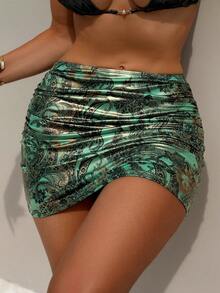 Swim Vcay Damen Strand, modischer Cashewblumen-Muster Sarong Rock Strandkleid, Frühling/Sommer