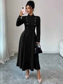 Elenzga A Long, Elegant Autumn Dress Woven By A Lady - Black - View 5