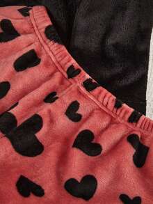 Teen GirlBlack Fluffy Sweatshirt With Eyelash Embroidered Heart Pattern & Thick Comfortable Long Pants Pajama Set - Black - View 6