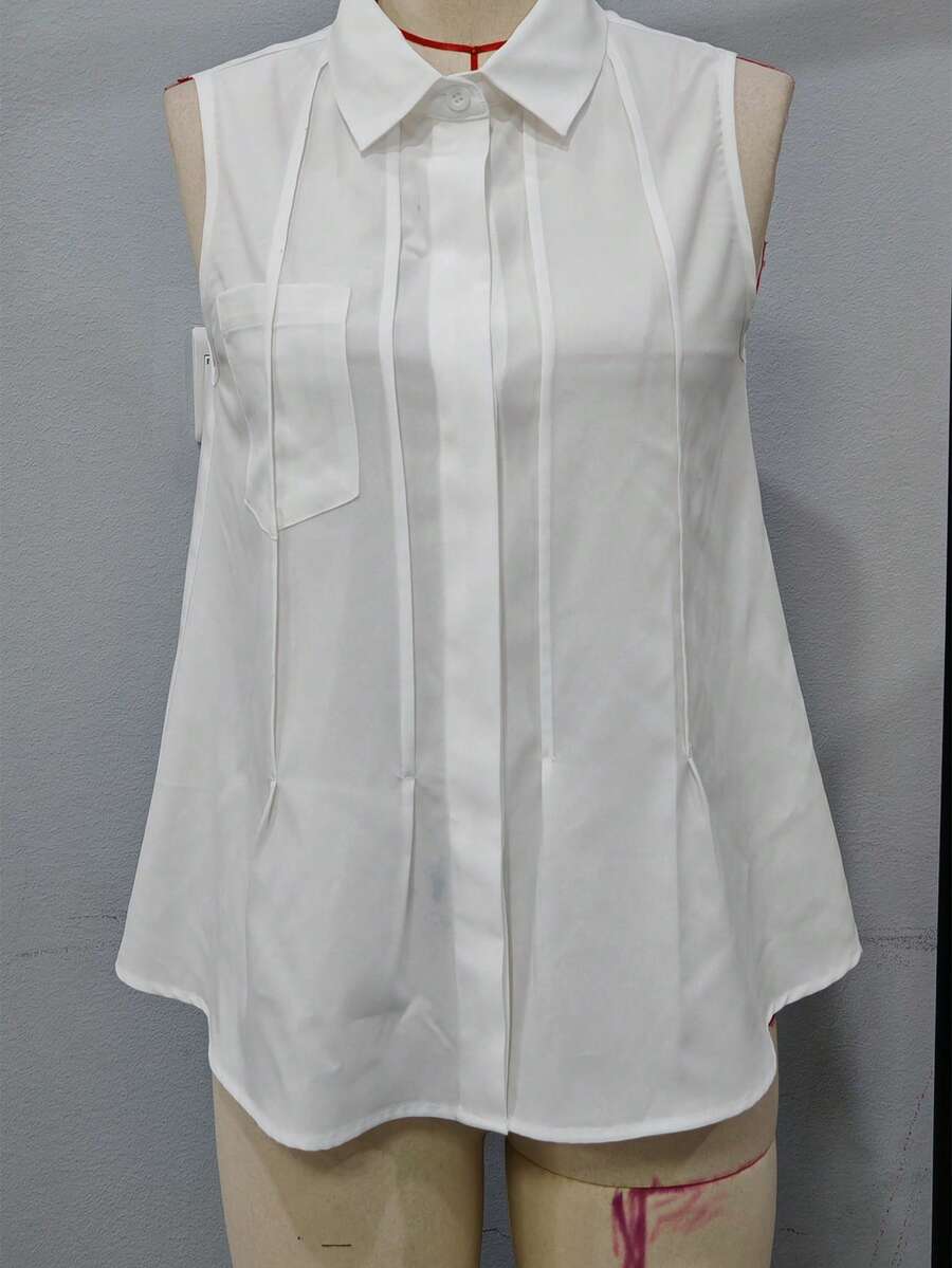 SHEIN Privé Women's Casual Summer Versatile Simple Solid Color Sleeveless Blouse