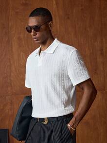 AKNOTIC Herren einfarbiges strukturiertes Kurzarm Lässig Polo Shirt für den Berufsalltag