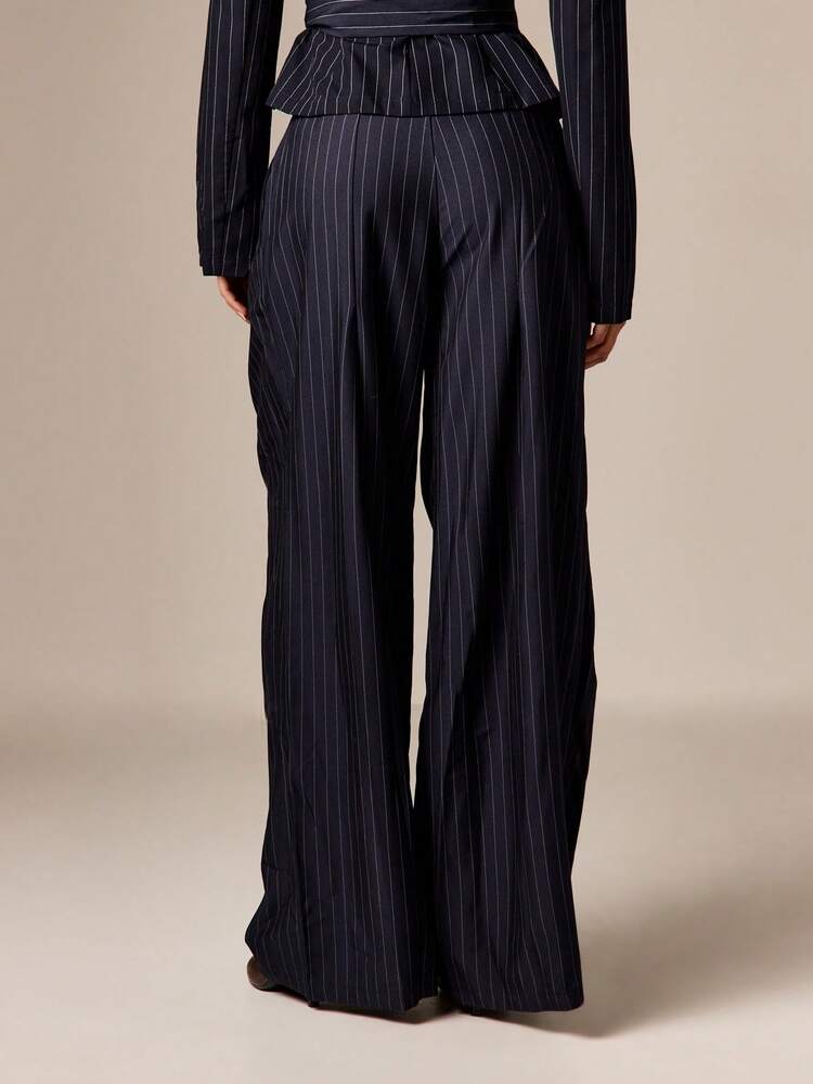 Navy Pinstripe Wide Leg Palazzo Trousers