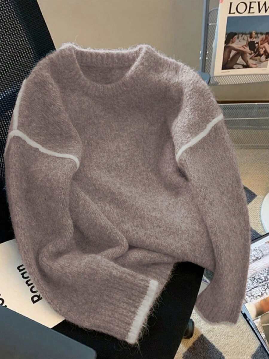 Franclia Retro Gray Sweater For Women, Soft & Loose Knit Top, New Arrival 2024 Autumn/Winter - Multicolor - View 1