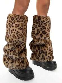 ROMWE Grunge Punk 1pair Leopard Print Stylish And Warm Leg Warmers For Women - Brown leopard print - View 3