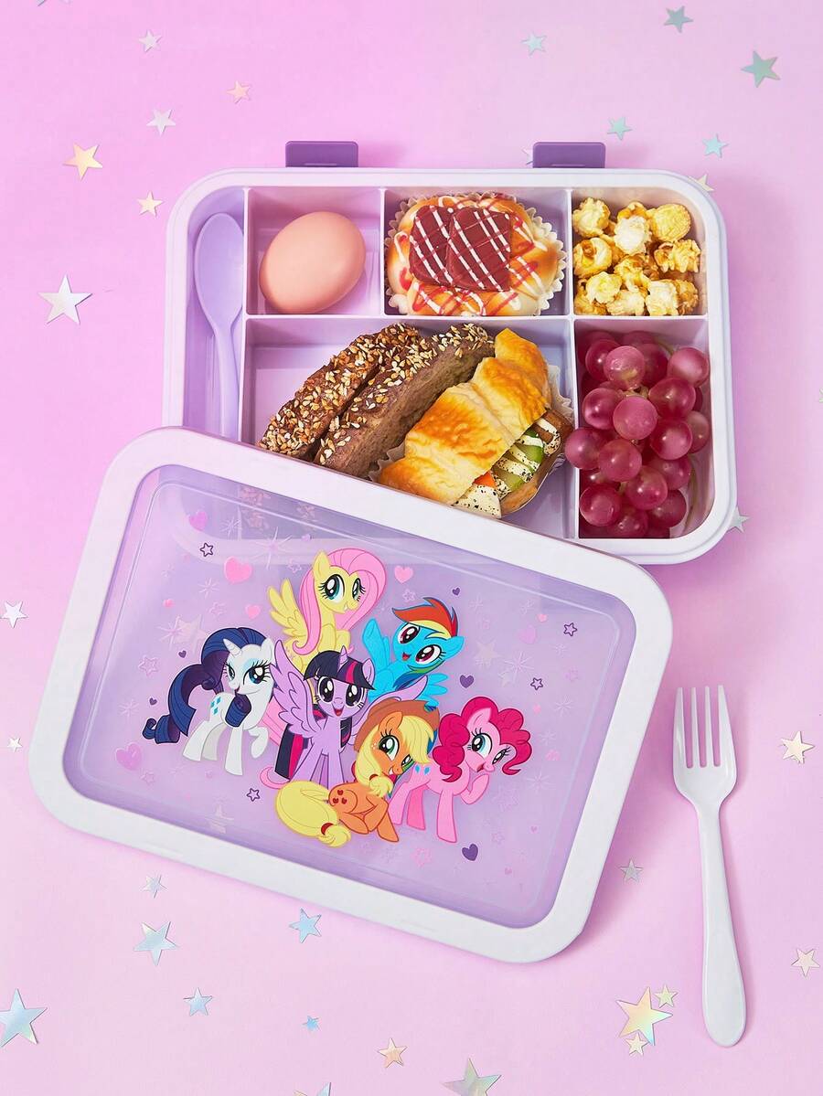 My Little Pony X SHEIN 6-Compartment Bento Box, Fruit Box, Snack Box, Picnic Box, Leak-Proof, Reusable, With Spoon, Fork,1500ml,Gift Ideas - Mauve Purple - View 1