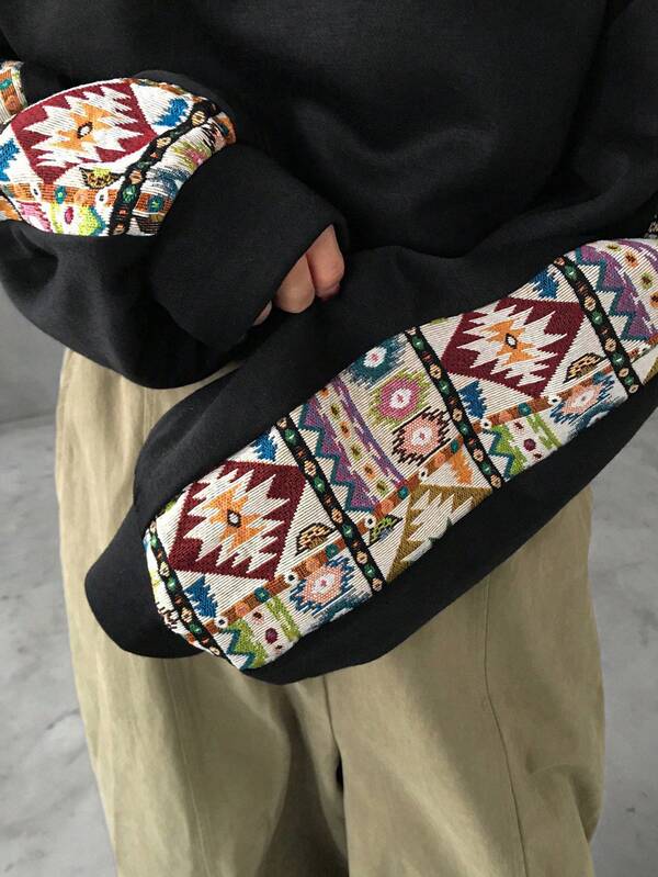 FRIFUL Blusa feminina de moletom casual folgada com estampa patchwork, gola redonda, ombros caídos, mangas compridas e forro de lã, em blocos de cores. Ideal para outono/inverno.