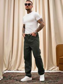 RivetRise 男士休闲宽松口袋牛仔裤 - 軍綠色 - 查看 7