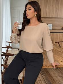 Weeklong 1 pieza Camisa holgada de mujer de talla grande con decoración de corazón de metal, adecuada para el uso diario, otoño/invierno