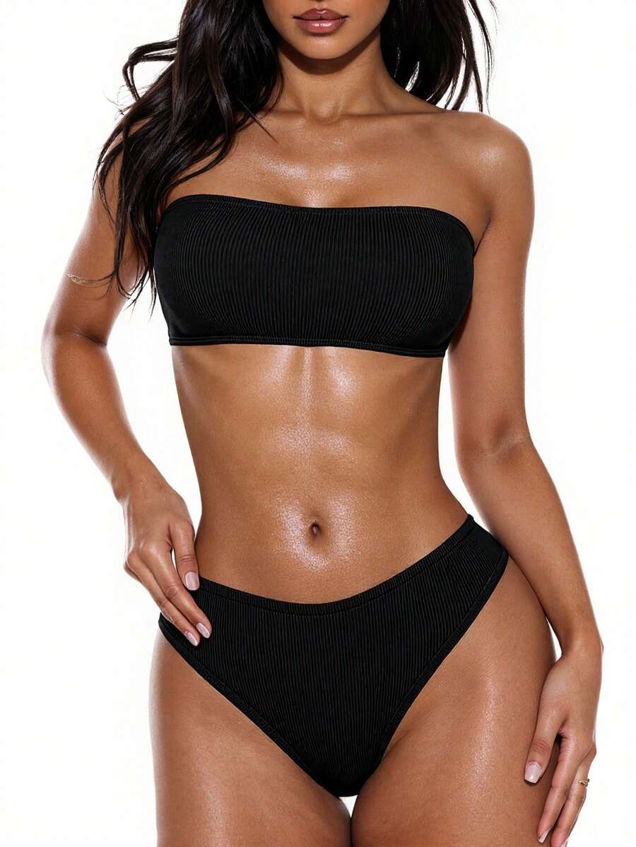 Oceva 素色抹胸比基尼泳裝 - 黑色 - 查看 1