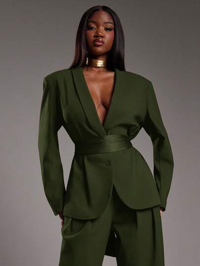 NYA SZN Lydia Jacket Blazer Oversized Button Up Plunge Neck Modest Old Money Business Casual Everyday Casual Vintage Church Office Teacher Back To School Fall Winter Suitable For Commuting Outfits For Women