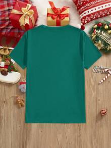 Manfinity Homme 男士圣诞标语印花圆领短袖休闲宽松百搭T恤 - 綠色 - 查看 5