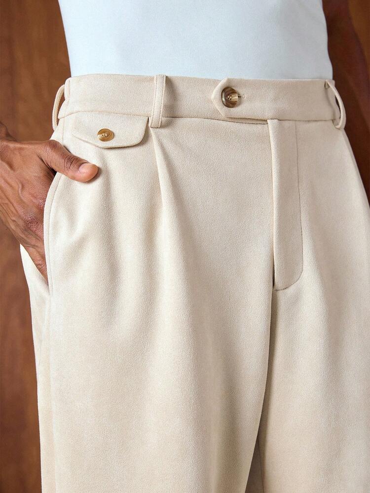 Men's Solid Color Pleated Pocket Casual Dress Pants