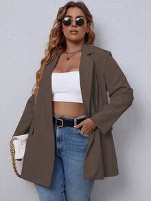 EMERY ROSE Damen Blazer in Große Größen mit Kragen, Langarm, Doppelreiher, Lässig - Braun - Übersicht 1