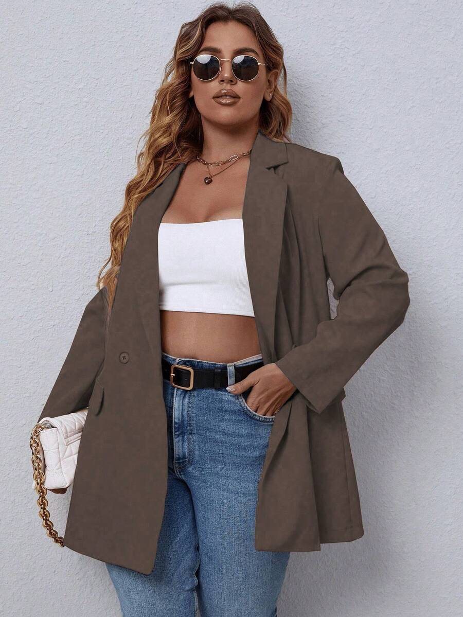 EMERY ROSE Damen Blazer in Große Größen mit Kragen, Langarm, Doppelreiher, Lässig - Braun - Übersicht 1