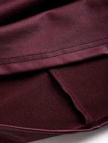 Sweetra New Fashion Wine Red Coated Elastic Fabric Off Shoulder Ruched Waist Slim Fit Mini Dress, High Neck Ruffle Detail, Suitable For Club Party, Cocktail, Commute, Daily Wear In Autumn/Winter - Burgundy - View 3