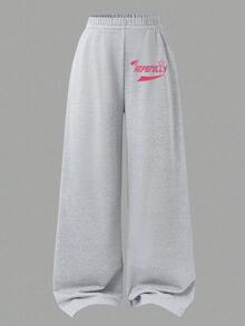 Sparklyn 2pcs/Set Girls Casual Fashion Street Style Numeric & English Letter Star Pattern V-Neck Loose Long Sleeve Top And Wide Leg Sweatpants Sports Suit, Daily Wear