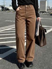 DAZY Women's Loose City Casual Straight Leg Jeans - Brown - View 5