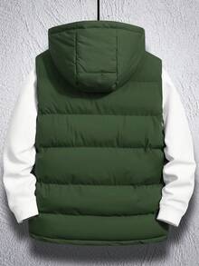 Manfinity Homme 1 pieza Chaleco acolchado con capucha y cremallera de ajuste holgado para hombre - Verde militar - Ver 2