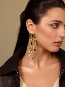 Glisma 18kWomen Dangle Earrings,Outfits,Gothic/Goth,Old Money,Beaded,Western Jewelry,Metallic/Texture,Gemstone,Fall/Autumn/Winter,For Mom/Women/Girl/Mother,Premium,Vintage,Cross - Yellow Gold - View 2