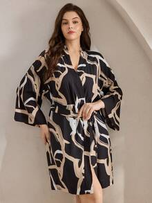 Ocili Bata cómoda y casual de talla grande con patrón abstracto suave, elegante y confortable para el otoño e invierno - Multicolor - Ver 4