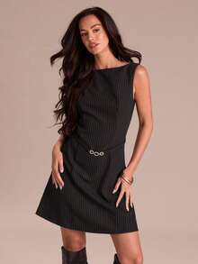Enchnt Women's Black Striped Sparkle Rhinestone Sleeveless Mini Dress,Chic&Elegant For Date&Holiday&Office&Bissness,Casual Summer Black And White Outfits - Black - View 5