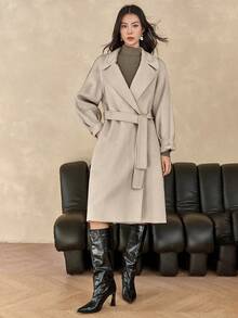 Dazy-Less Manteau ample décontracté pour femmes avec ceinture à la taille et col châle